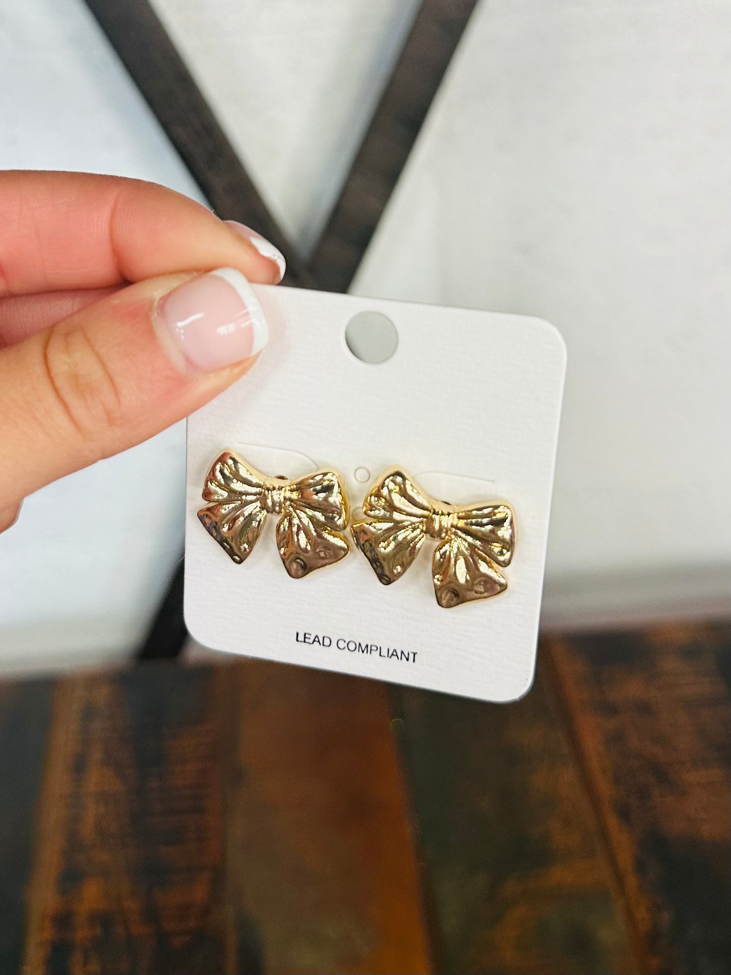Gold Ribbon Bow Stud Earring