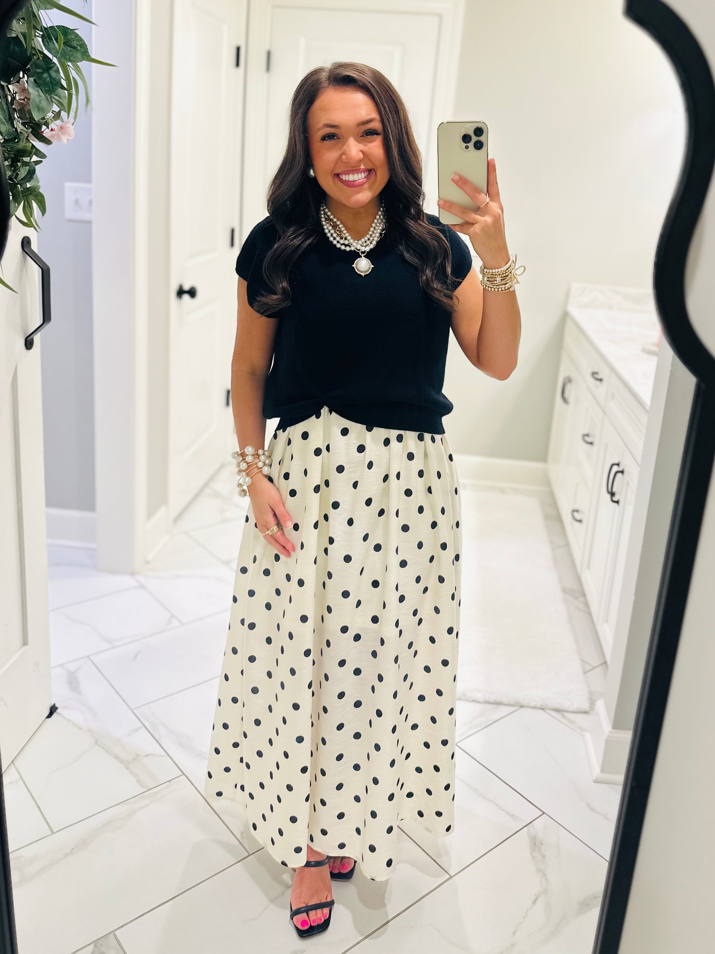 The Lennon Black Layered Polka Dot Midi Dress