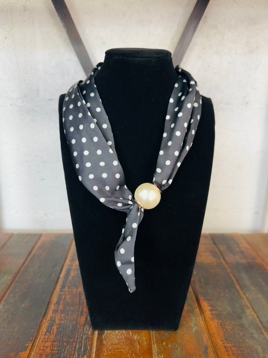 Black + White Polkadot Pearl Scarf Necklace