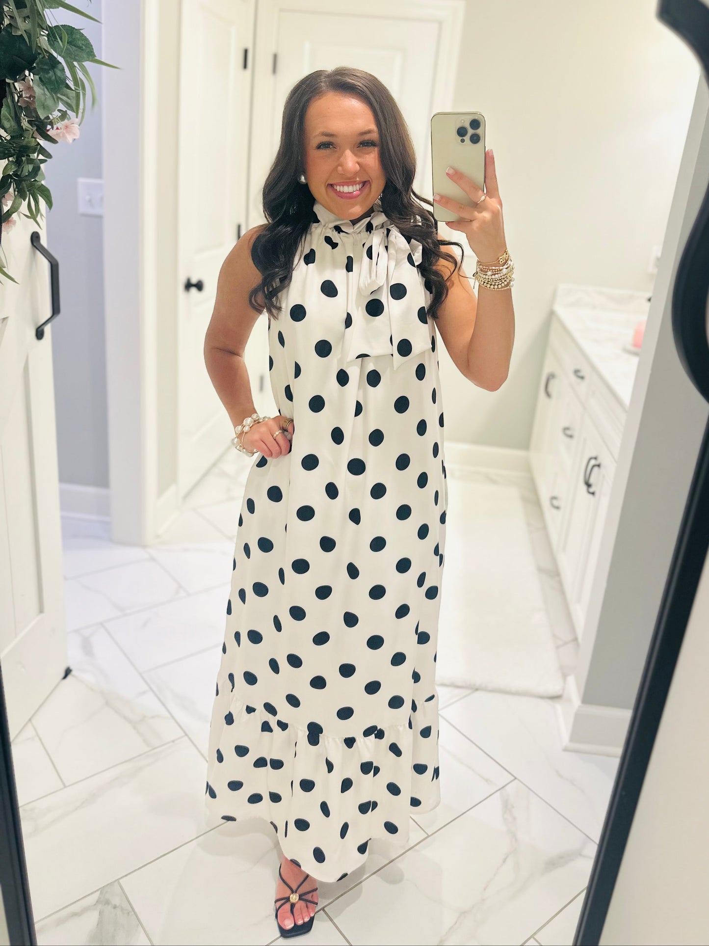 The Belle White + Black Polka Dot Maxi Dress