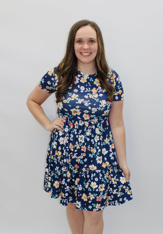 Just Livin' Navy Floral Print Swing Dress