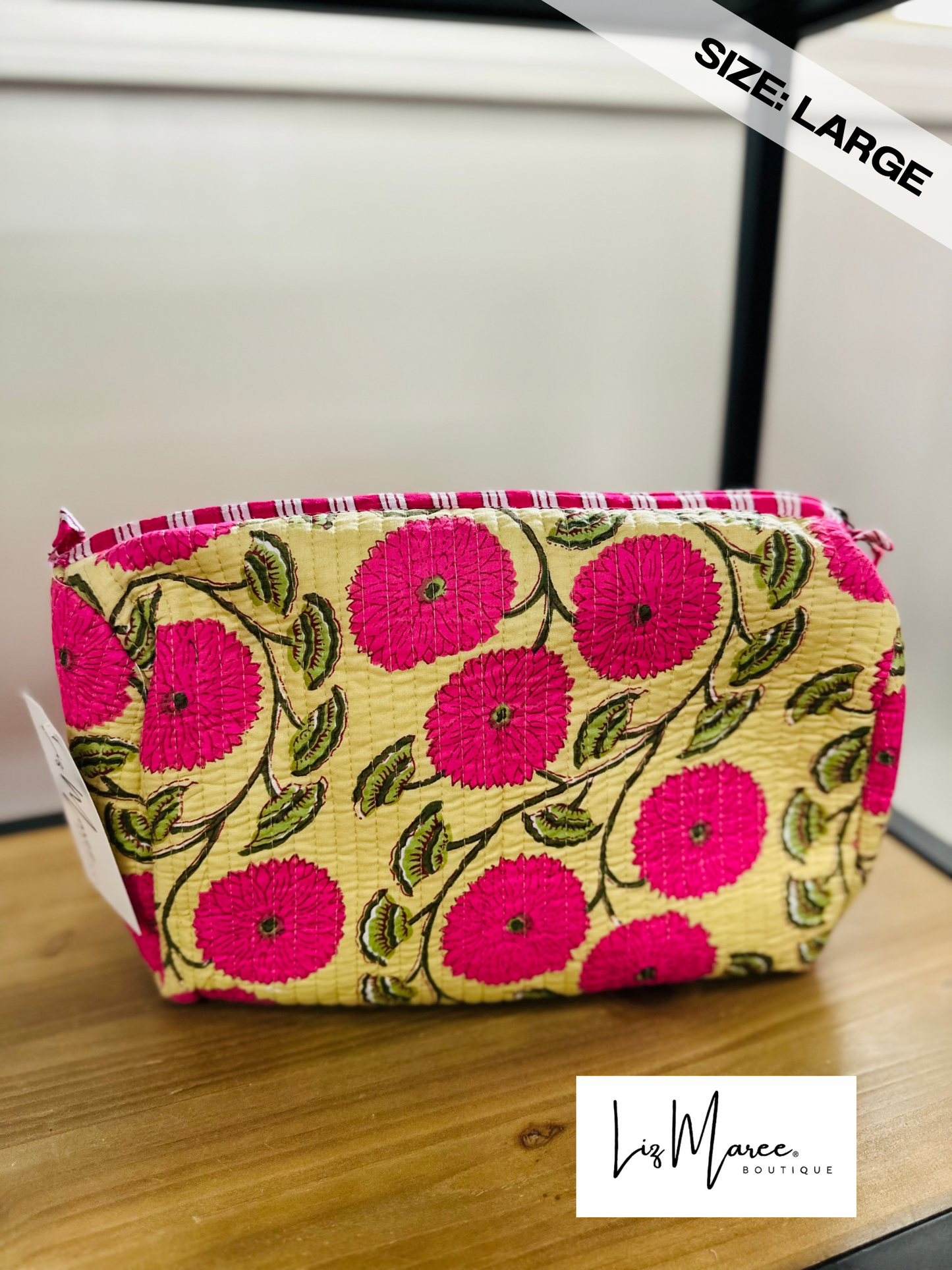 The Pink + Green Floral Quilted Cosmetic Bags - Set of 3
