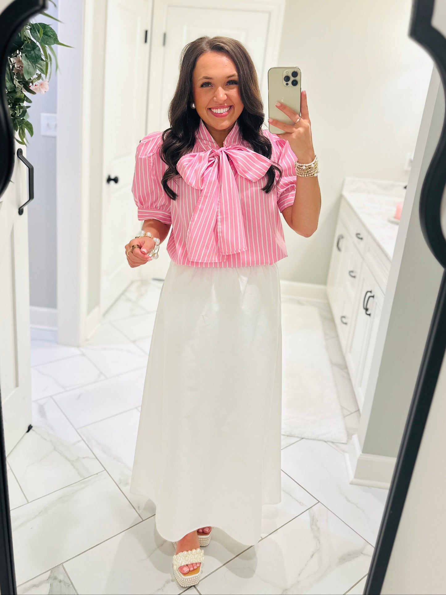The Hadlee Pink Striped Bow Top
