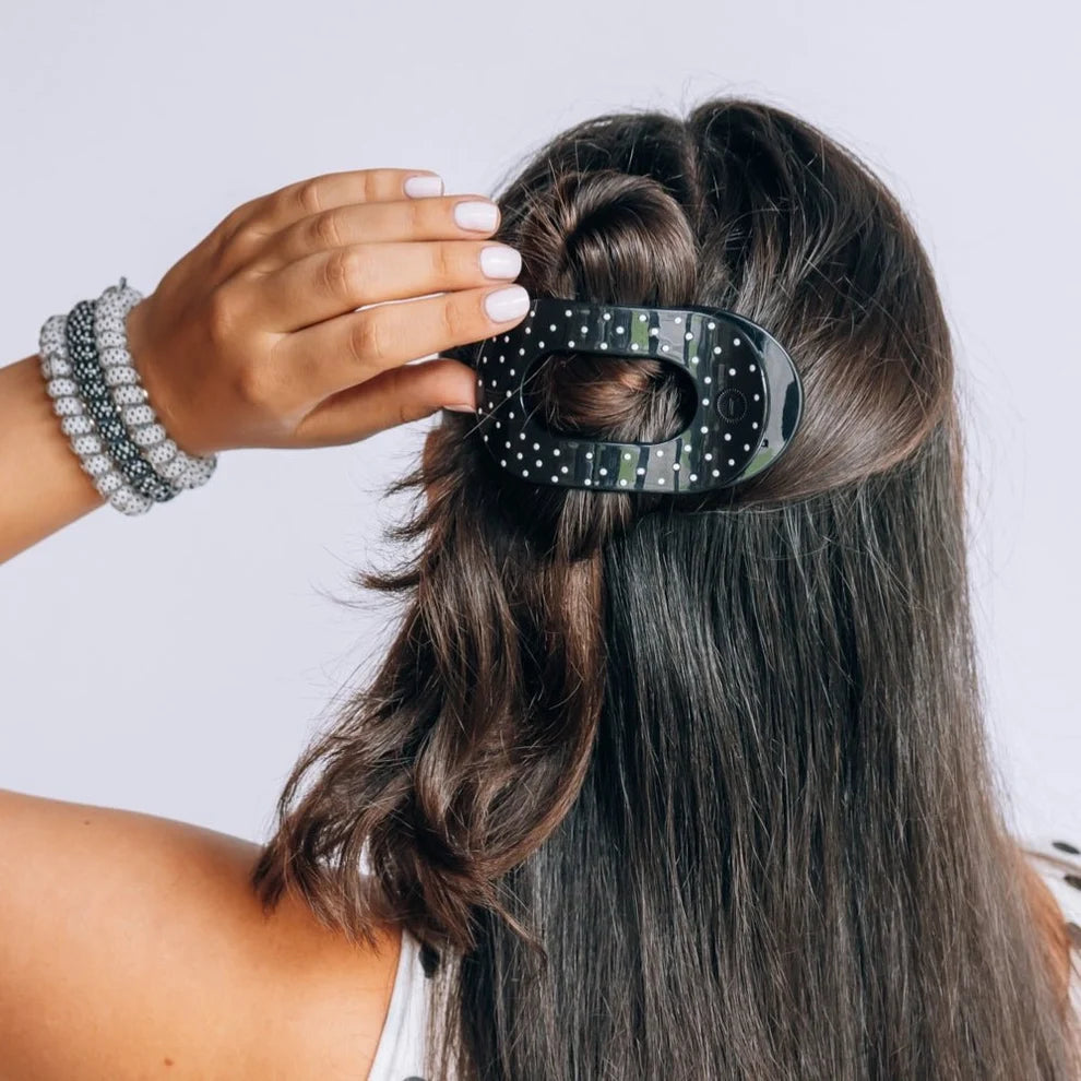 Black Polka Dot Party Flat Round Hair Clip