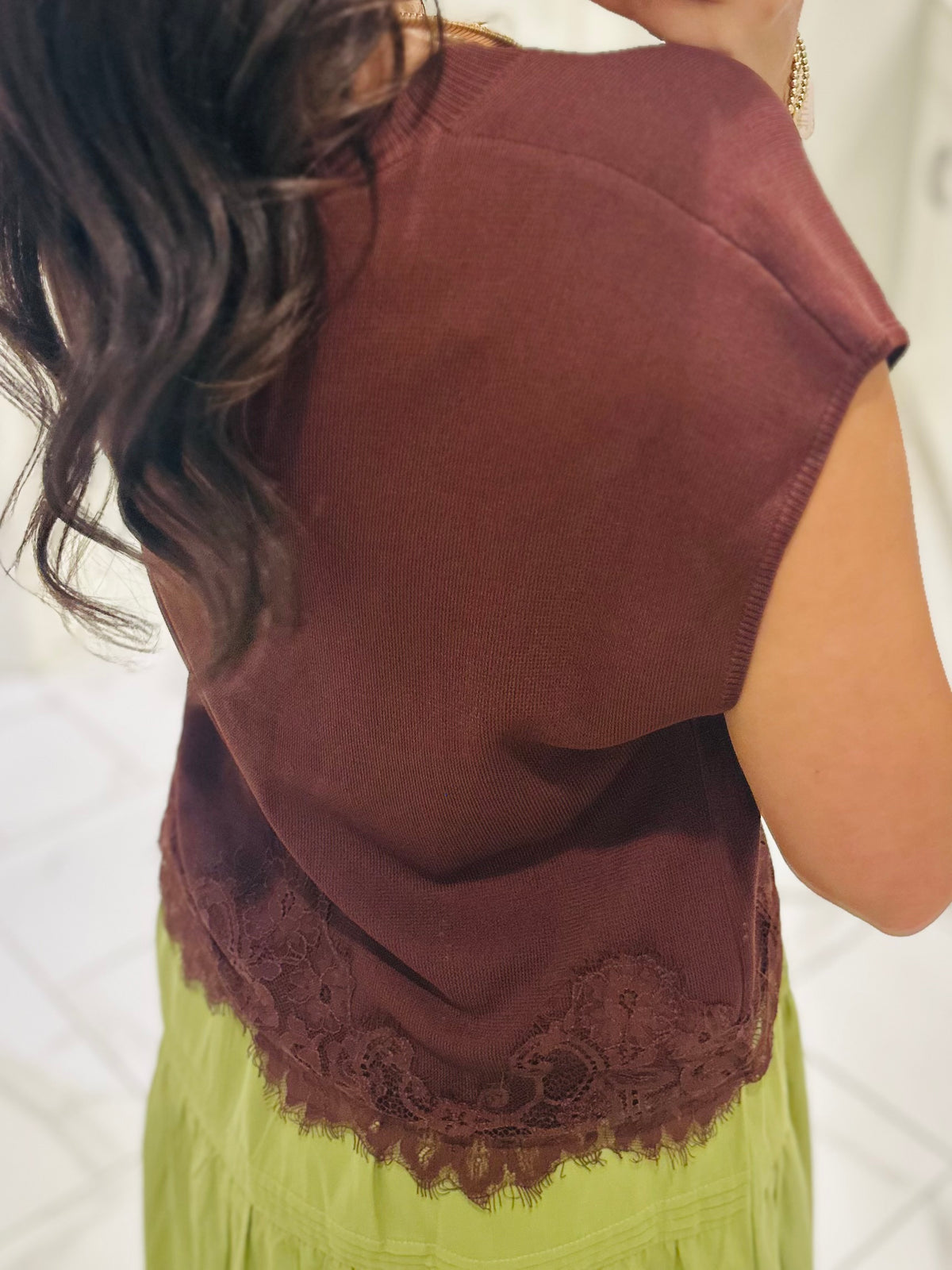 The Vera Brown Lace Hem Top