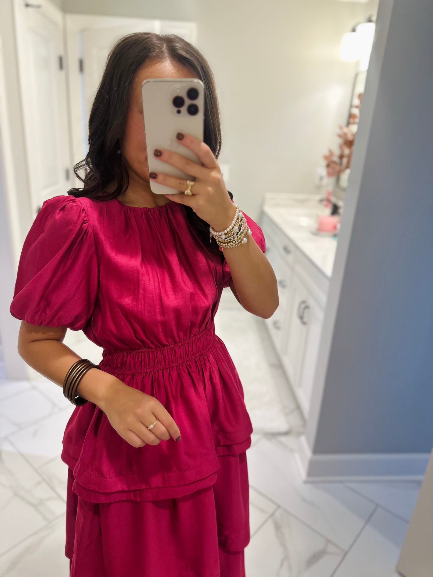 The Sophia Magenta Pink Ruffle Tiered Maxi Dress