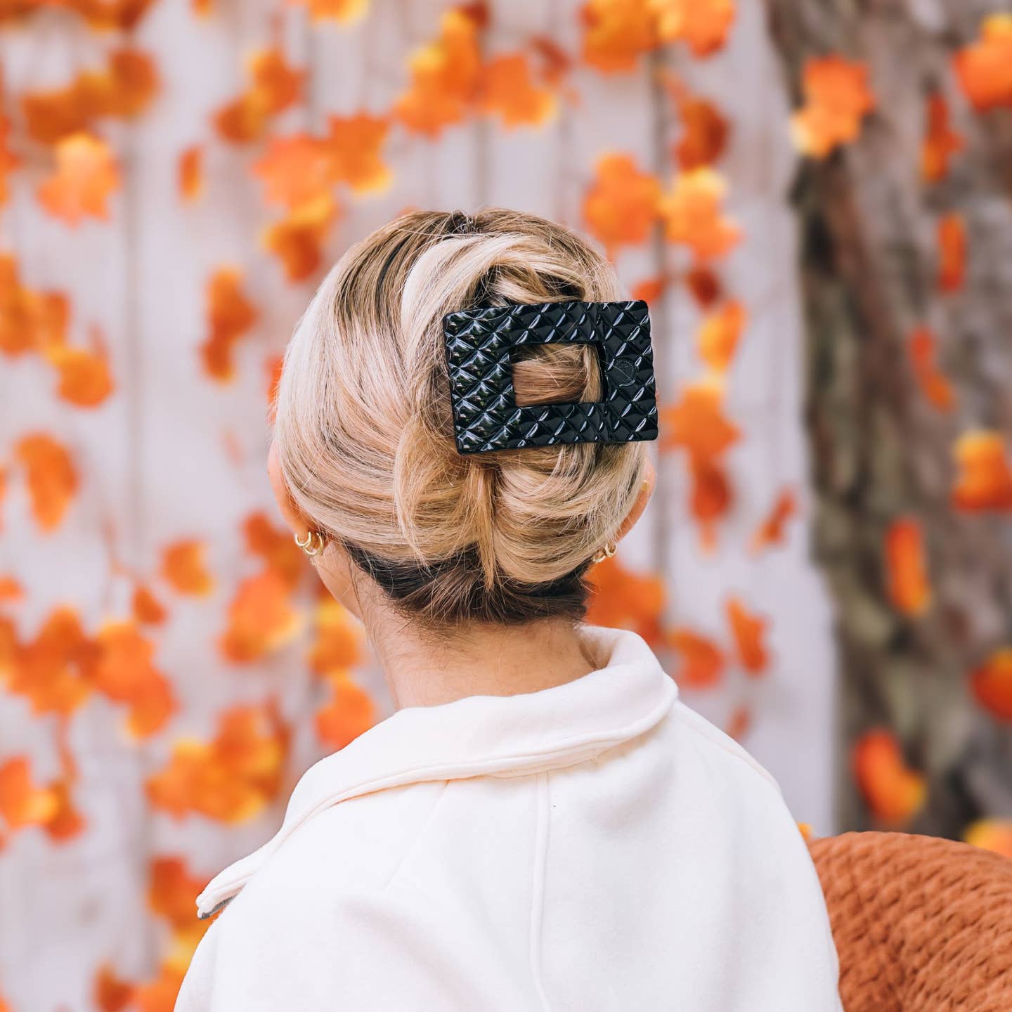 Jet Black Quilted Rectangle Flat Hair Clip
