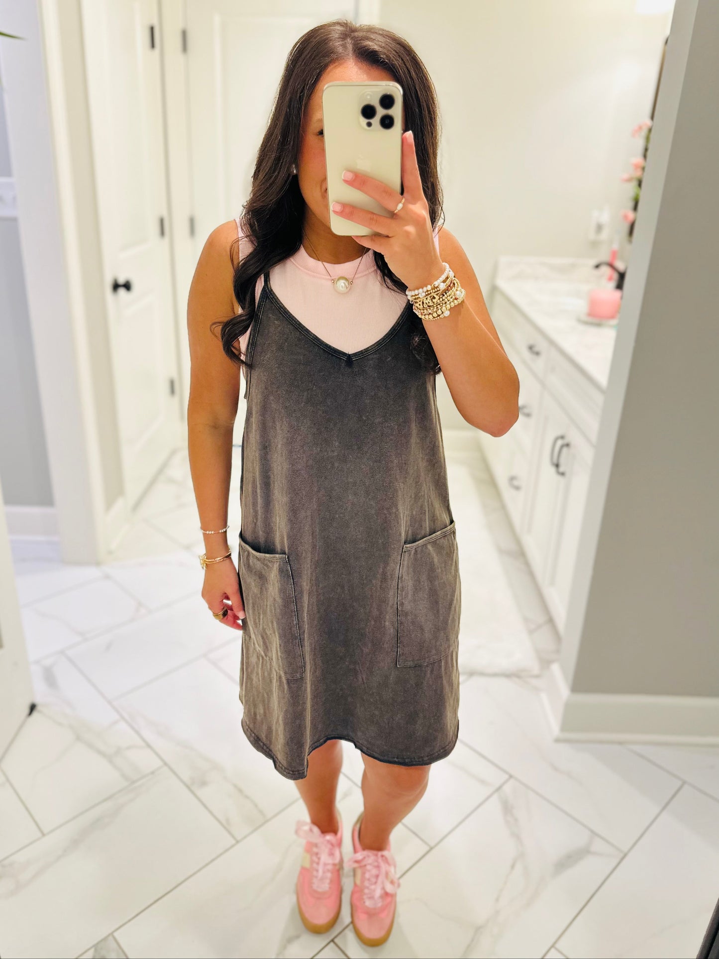 The Rhea Mineral Wash Tennis Dress - Ash Navy