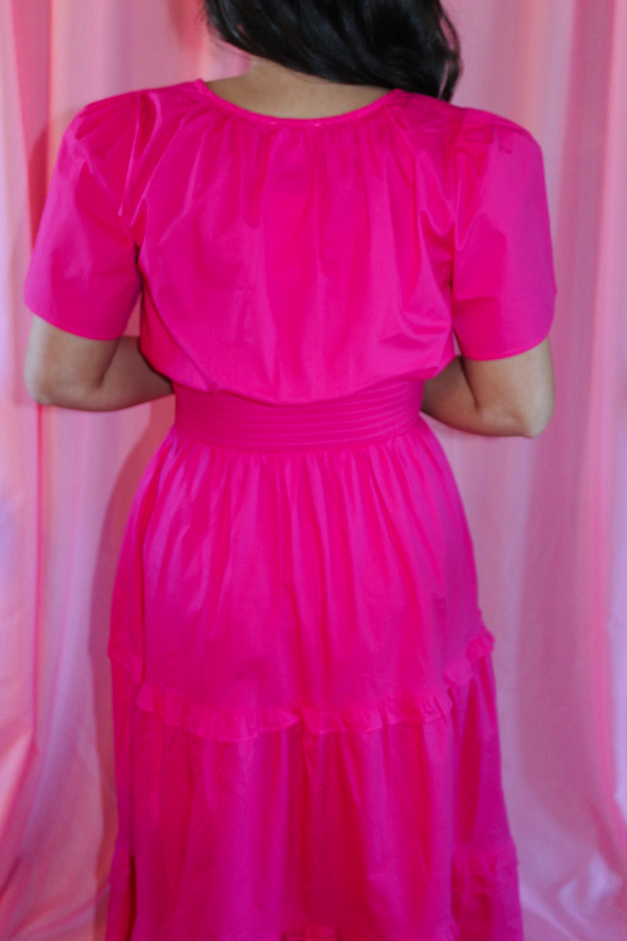 The Rose Hot Pink Palmer Poplin Tiered Maxi Dress