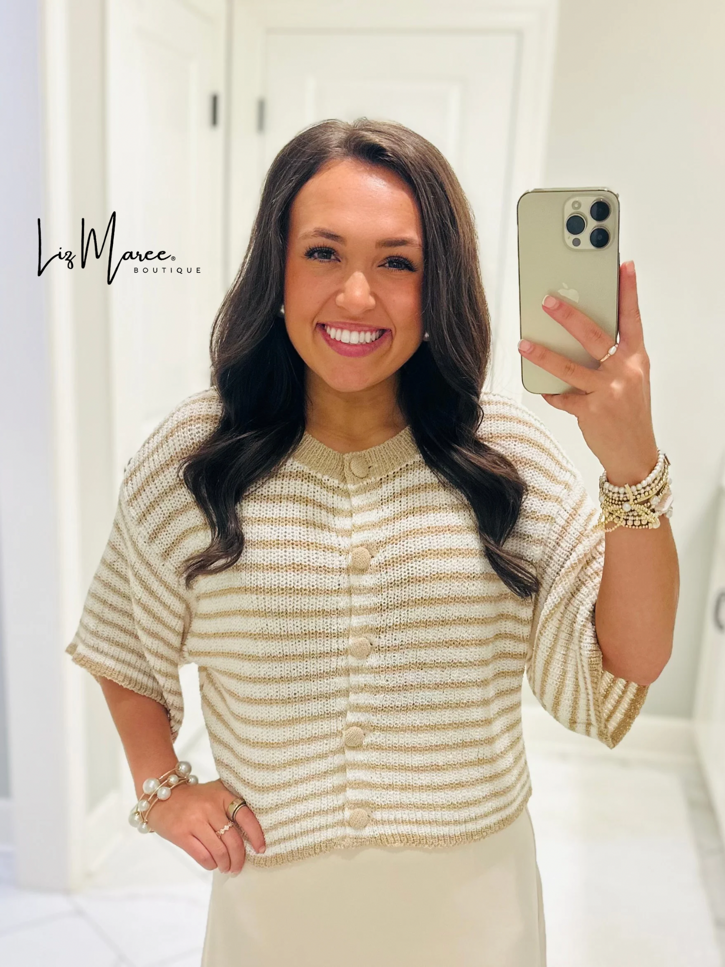 The Julie Taupe Striped Knit Top