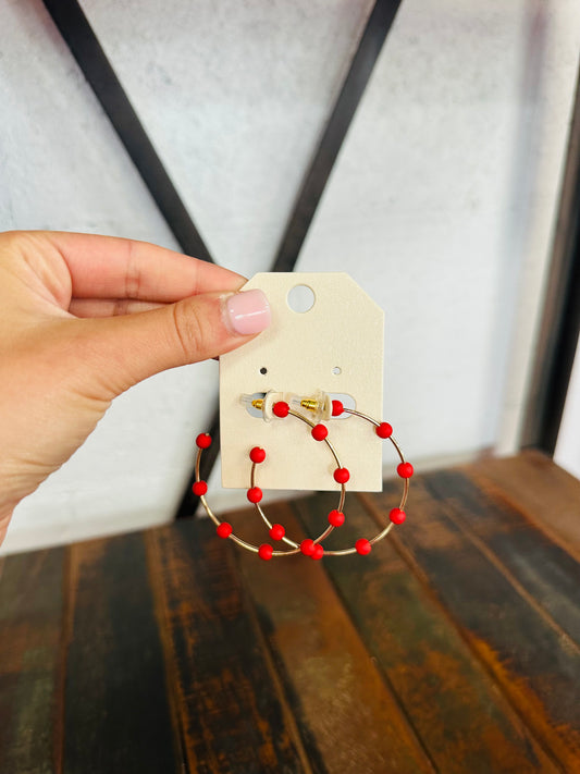 Red & Gold Beaded Hoop Earring
