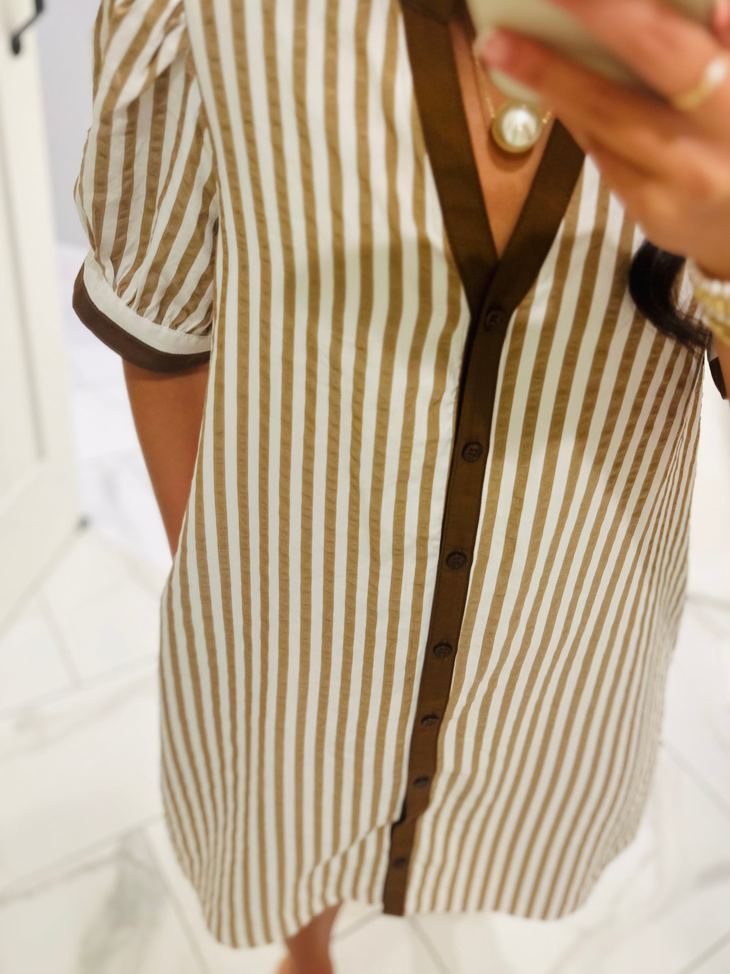 The Teagan Taupe Striped Dress