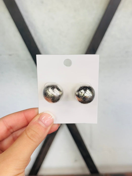 Brushed Silver Big Ball Stud Earring