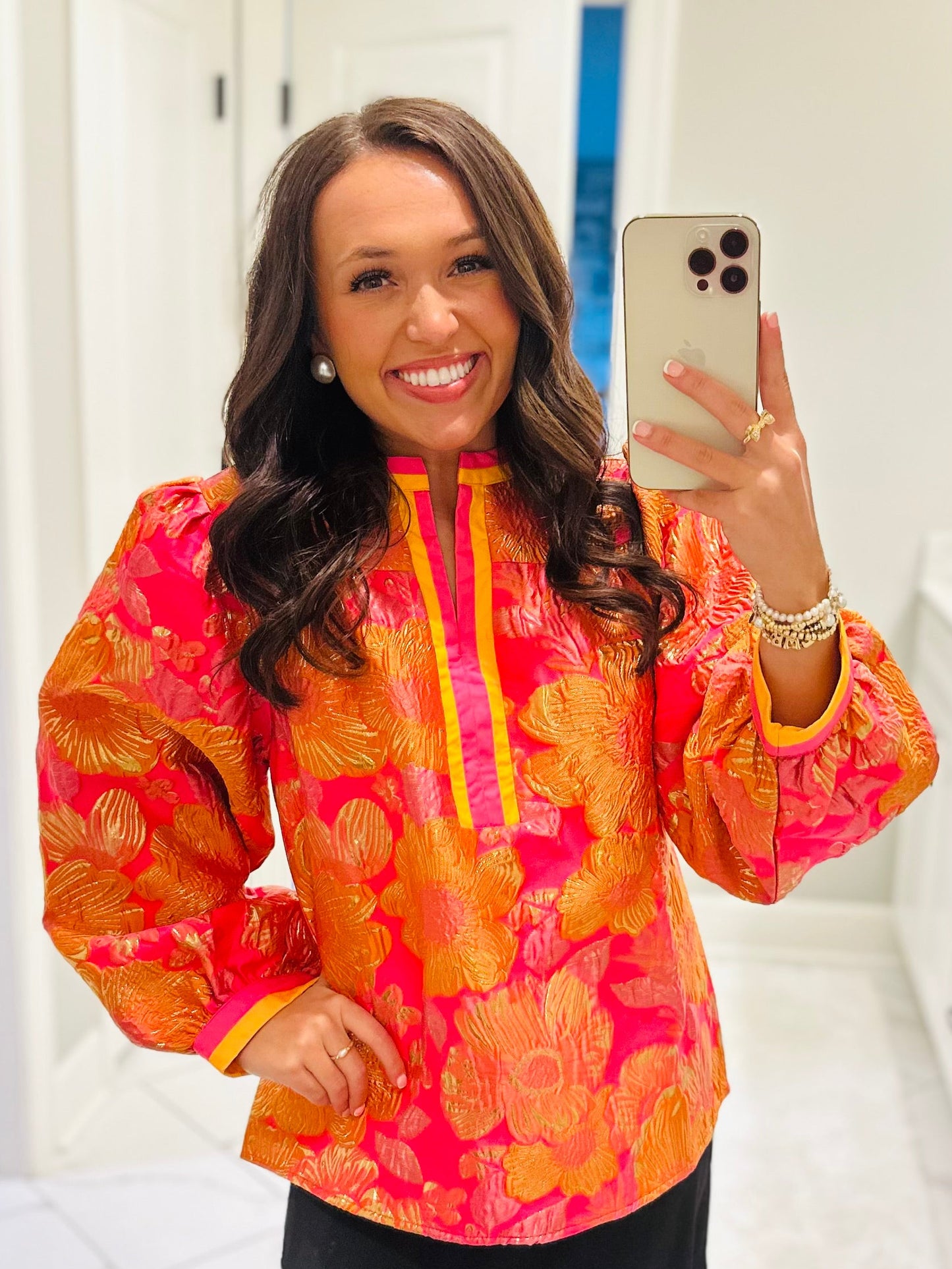 The Shae Neon Pink Floral Jacquard Top