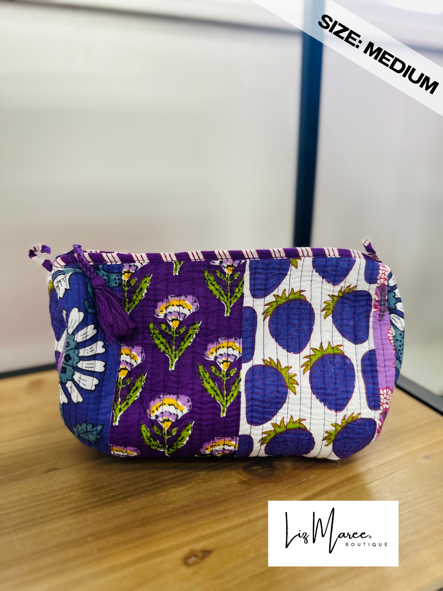 The Purple Multicolor Patchwork Quilted Cosmetic Bags - Set of 3