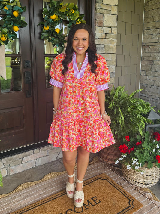The Maree Pink + Orange Floral Dress