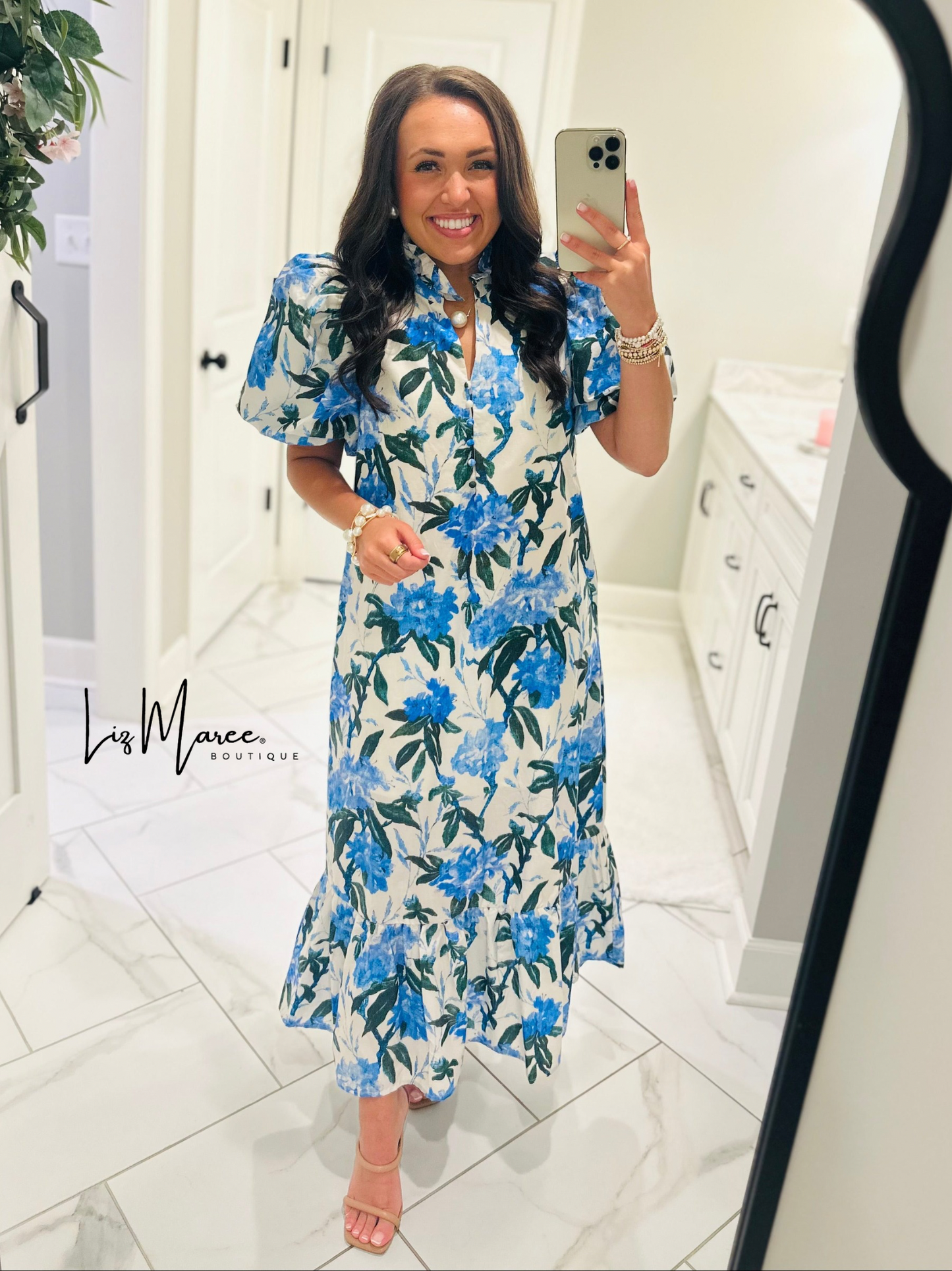 The Jane Blue Floral Midi Dress