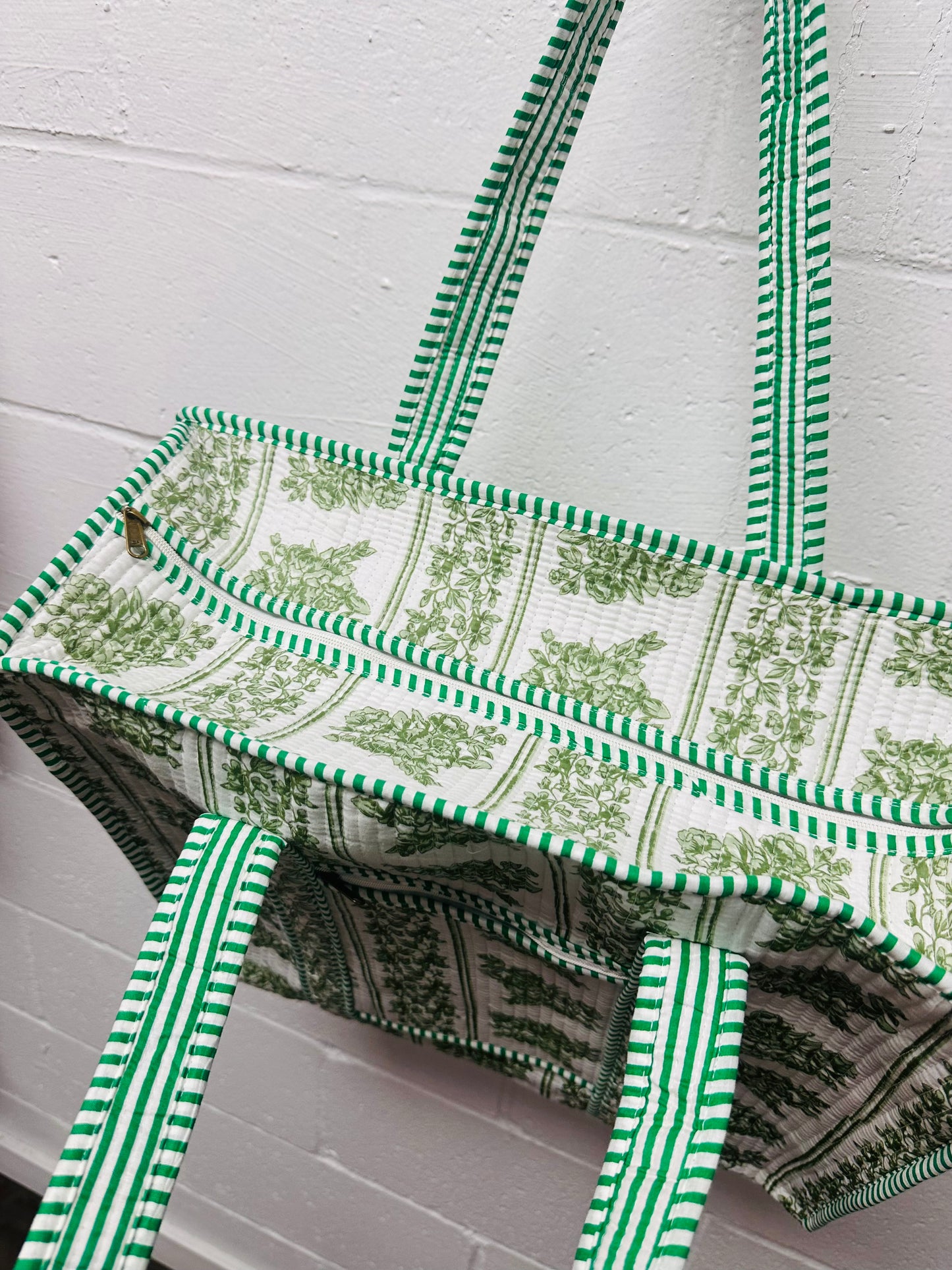 The Green + White Floral Quilted Tote Bag