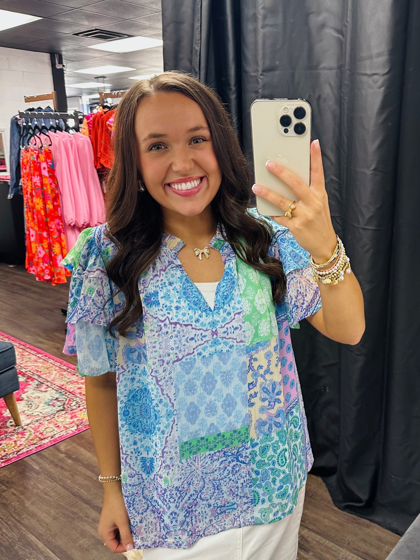 The Lacey Blue Patchwork Top