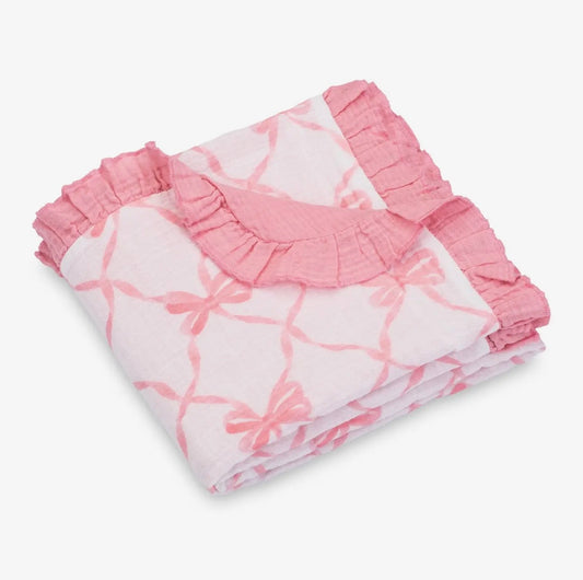 The Ruffle Pink Beautiful Bow Muslin Quilt Blanket