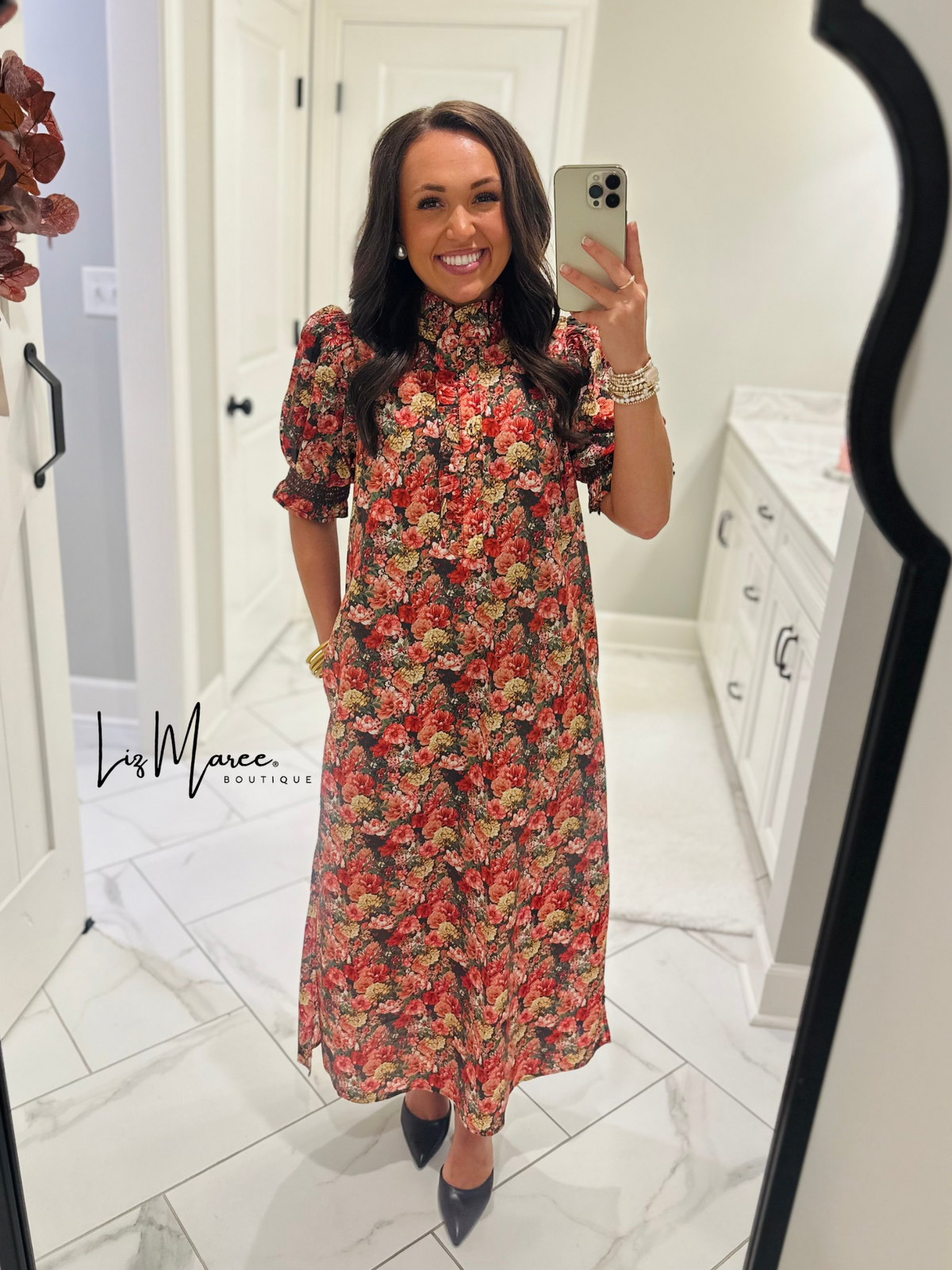 The Anabelle Brick Floral Midi Dress