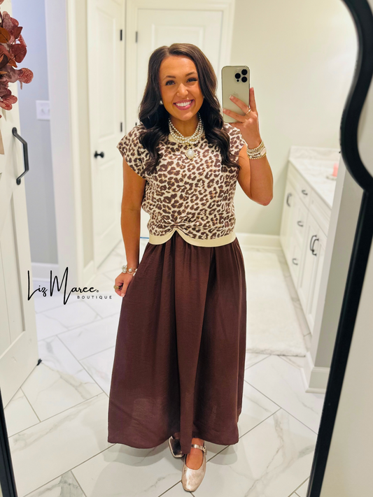 The Chloe Leopard Brown Layered Midi Dress