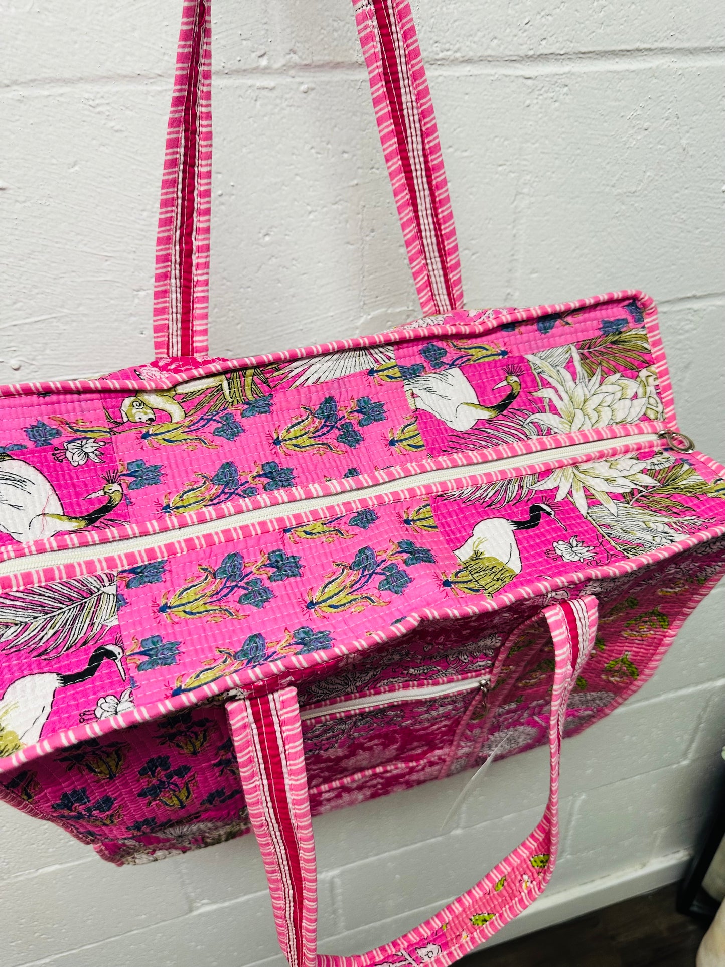 The Pink Floral Patchwork Quilted Tote Bag