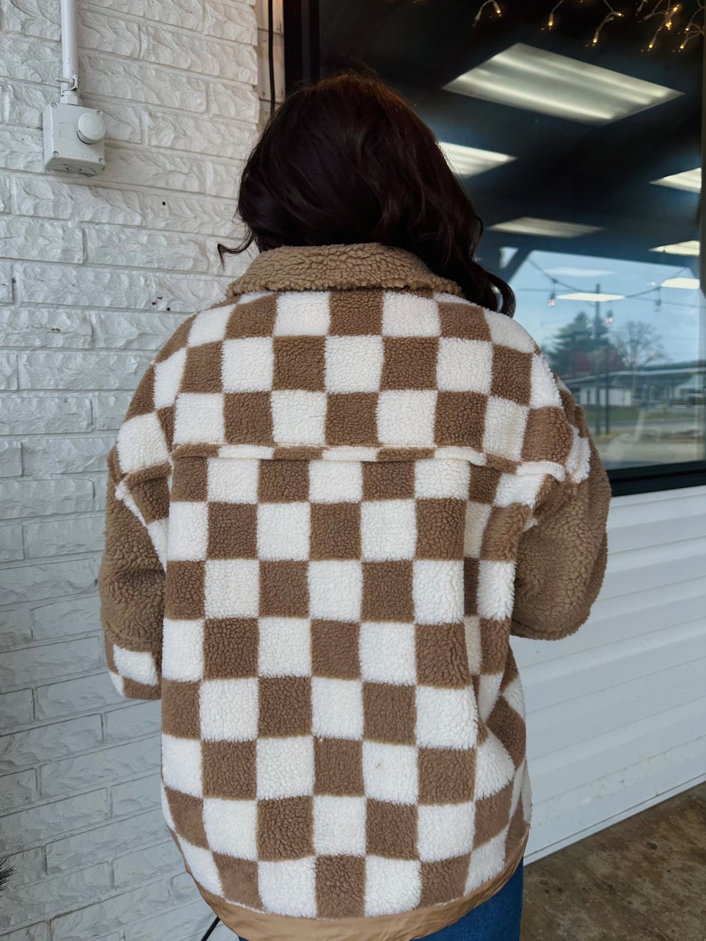 Taupe Checkered Fleece Pullover