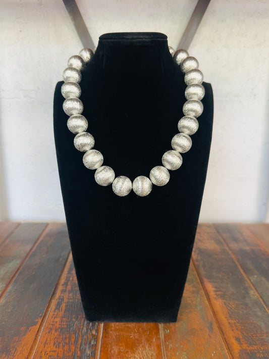 Brushed Silver Big Ball Statement Necklace