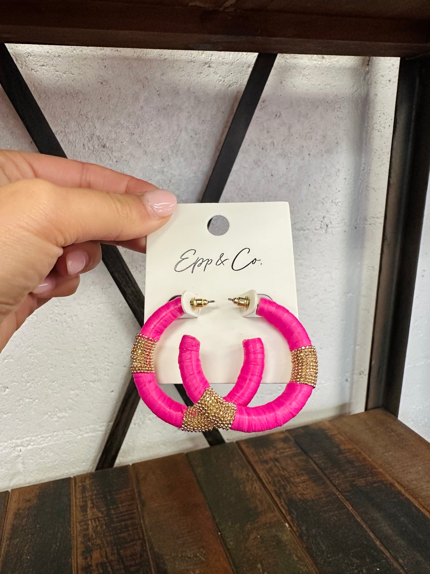 Gold and Pink Raffia Hoops