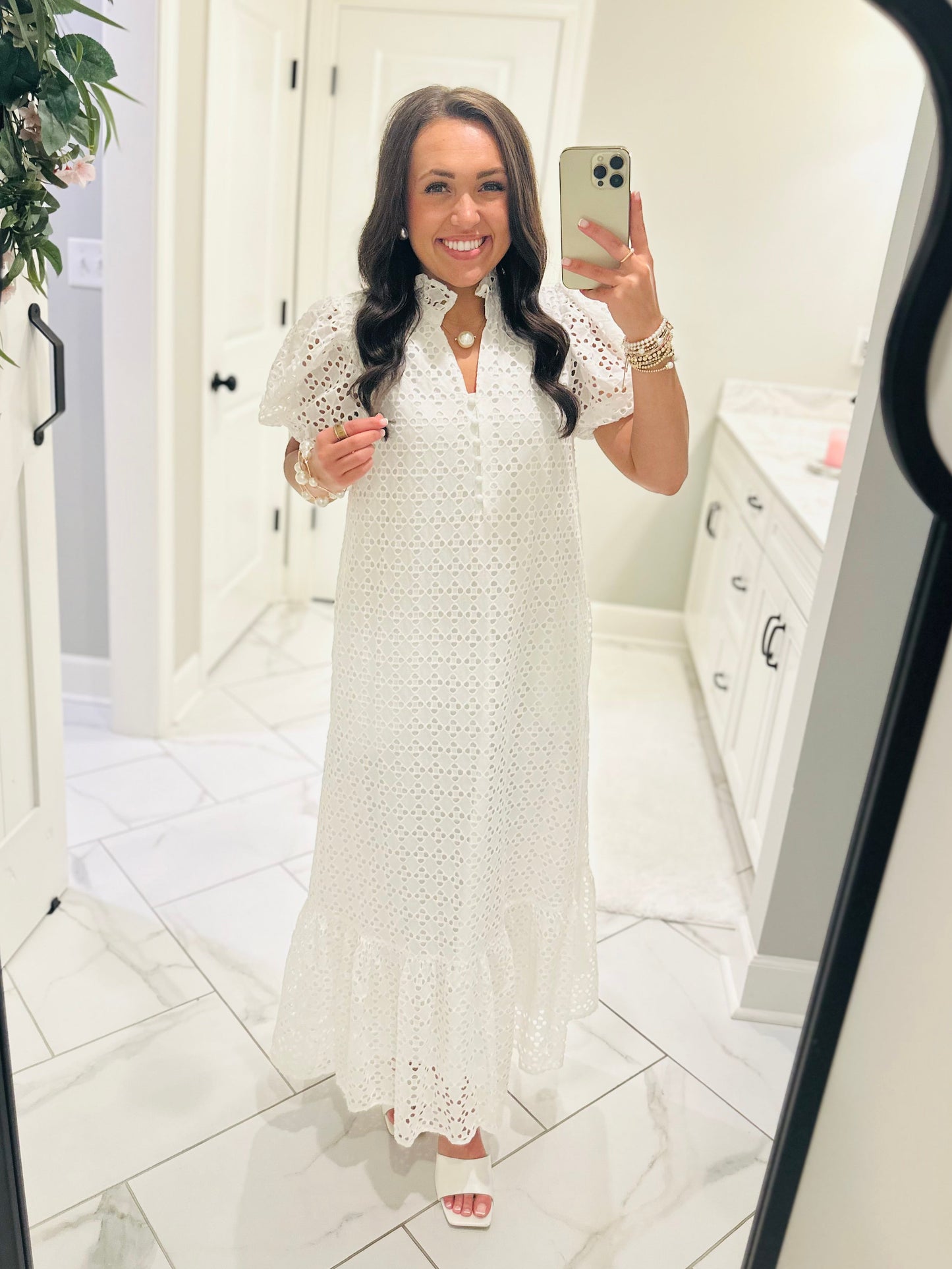 The Liz White Eyelet Midi Dress