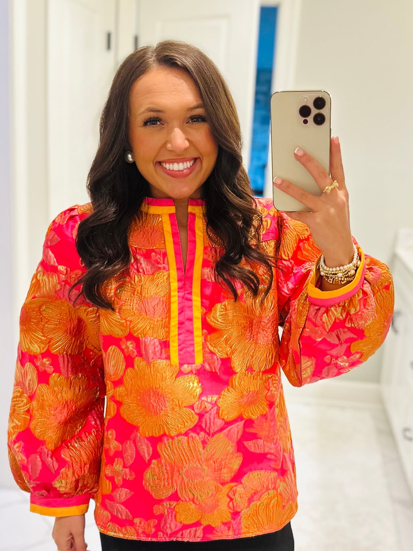 The Shae Neon Pink Floral Jacquard Top