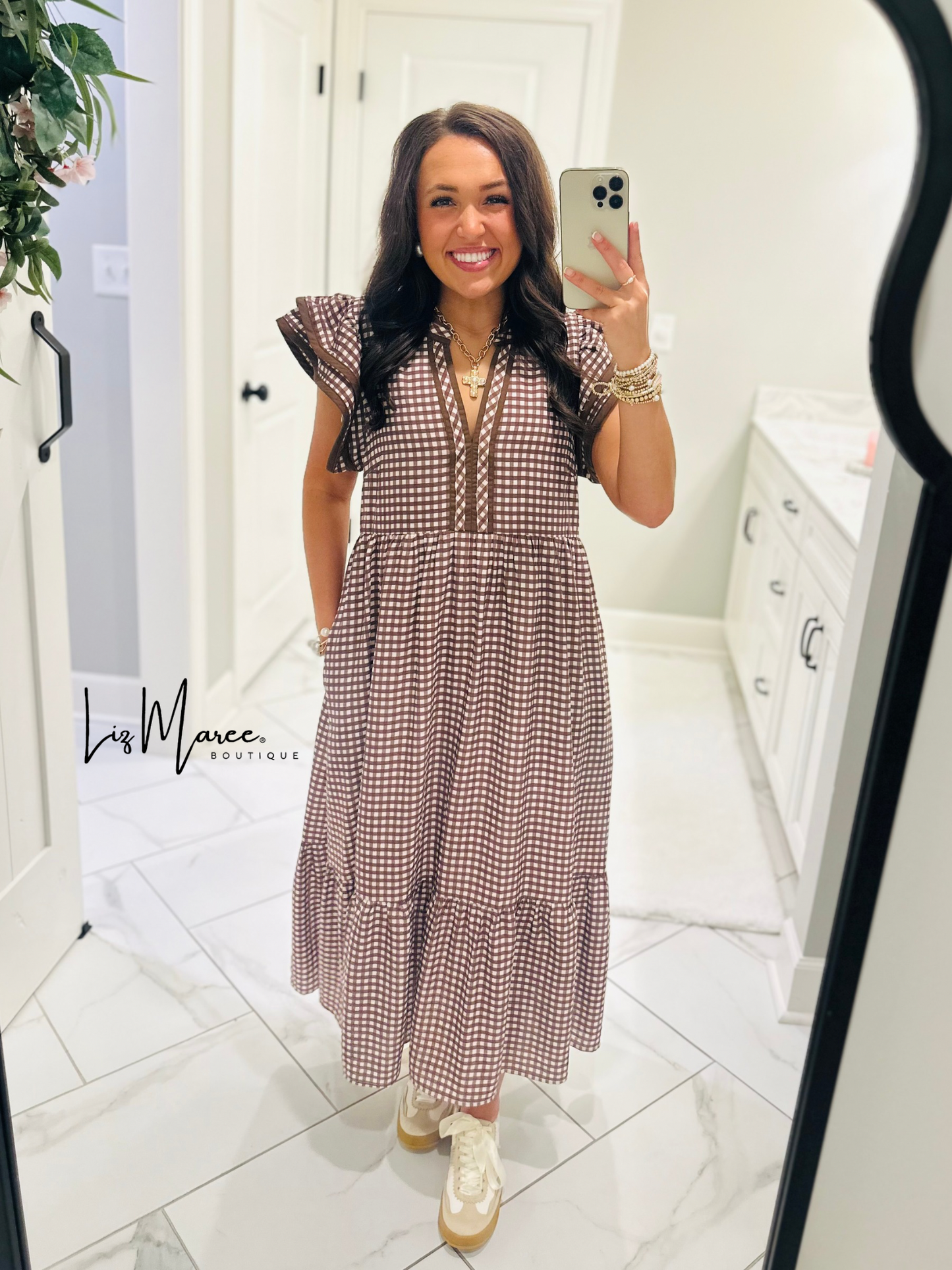 The Morganne Brown Gingham Midi Dress