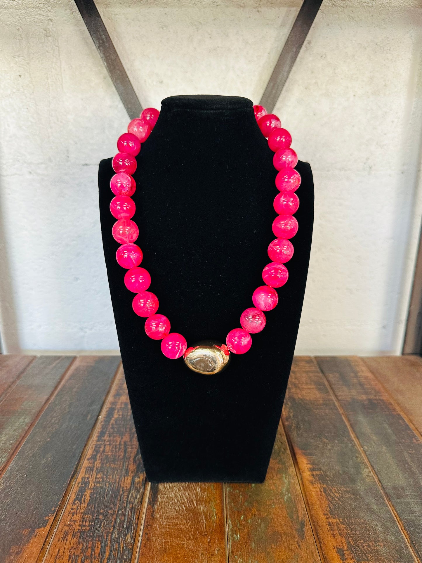 Fuchsia Marble Beaded Necklace