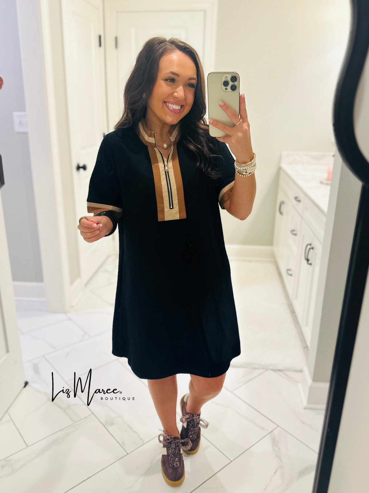 The Beverly Black Quarter Zip Dress