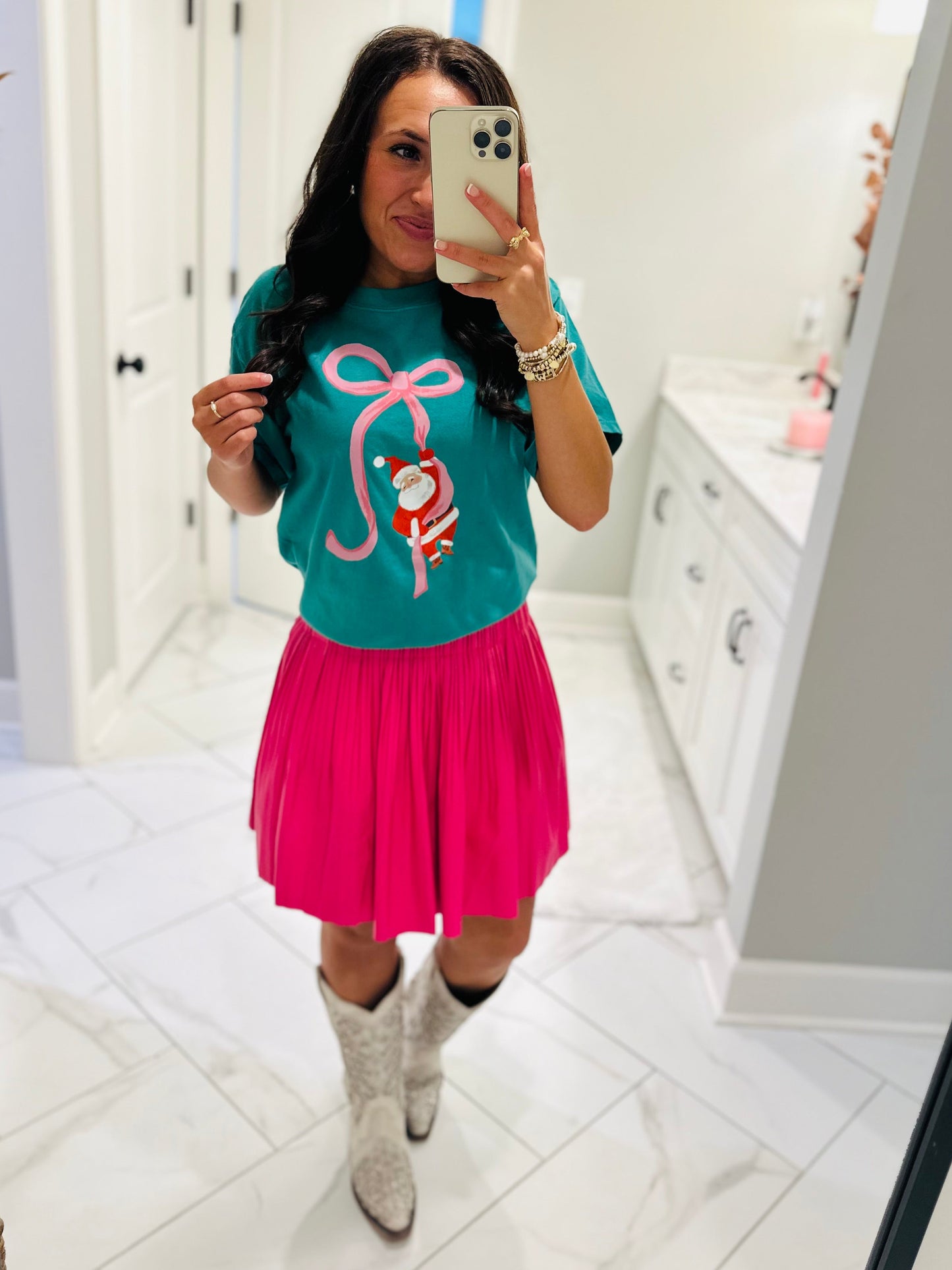 The Bow + Santa Christmas Tee