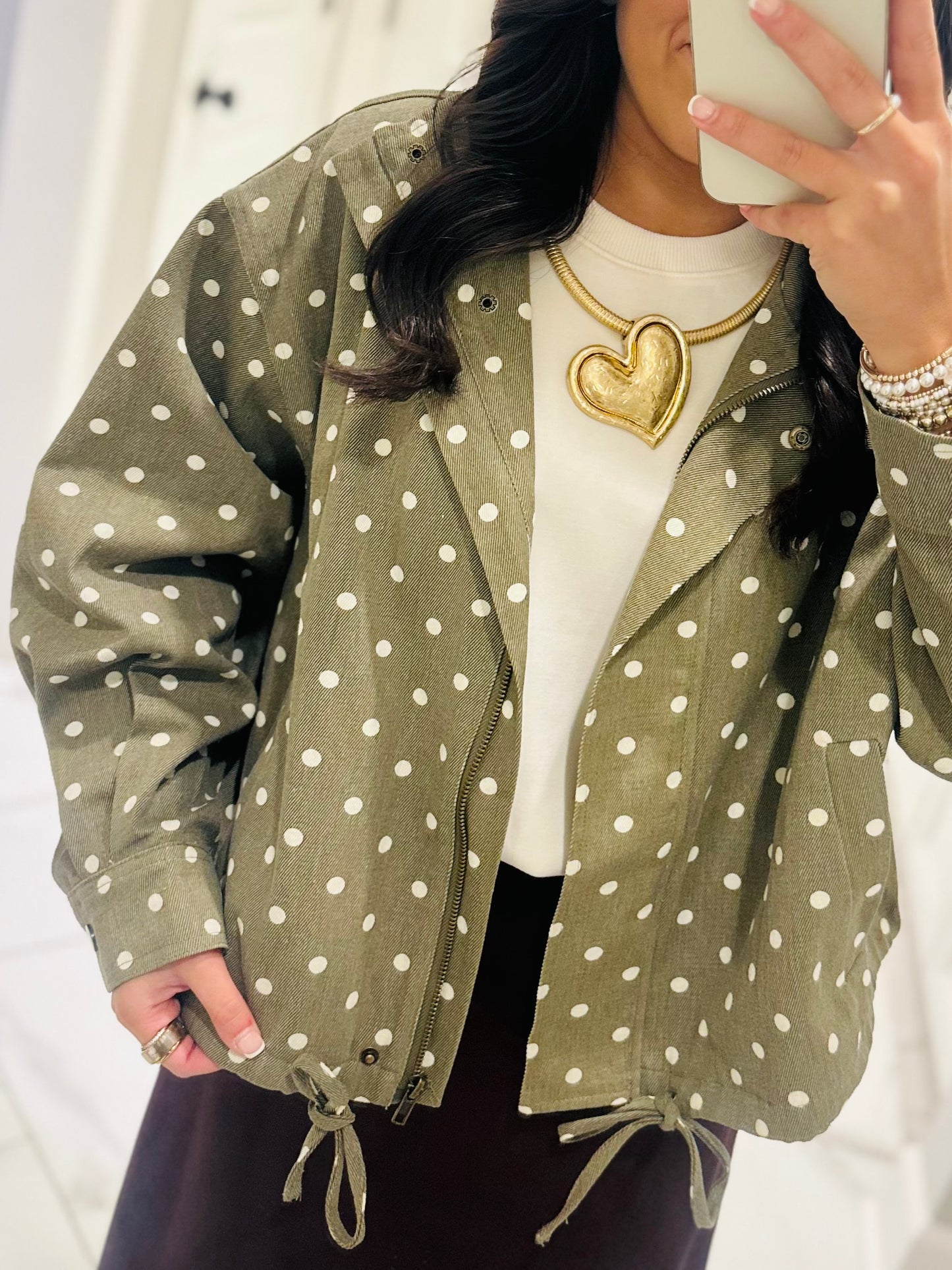 The Reese Olive Polka Dot Jacket
