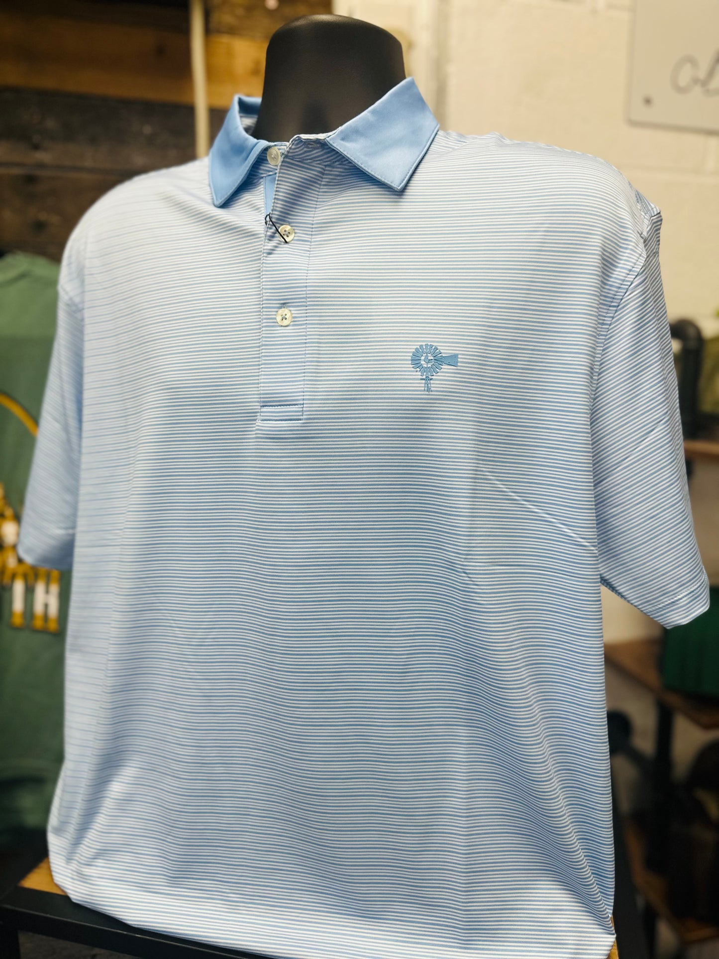 Blue Sky Stripe Performance Polo