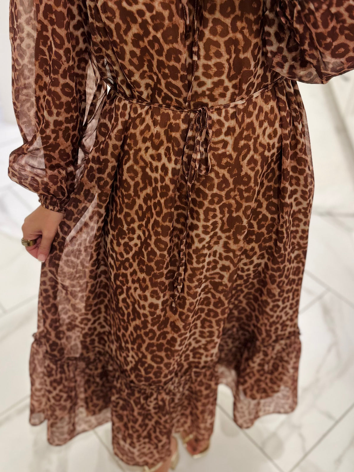 The Maple Rust Leopard Tiered Midi Dress