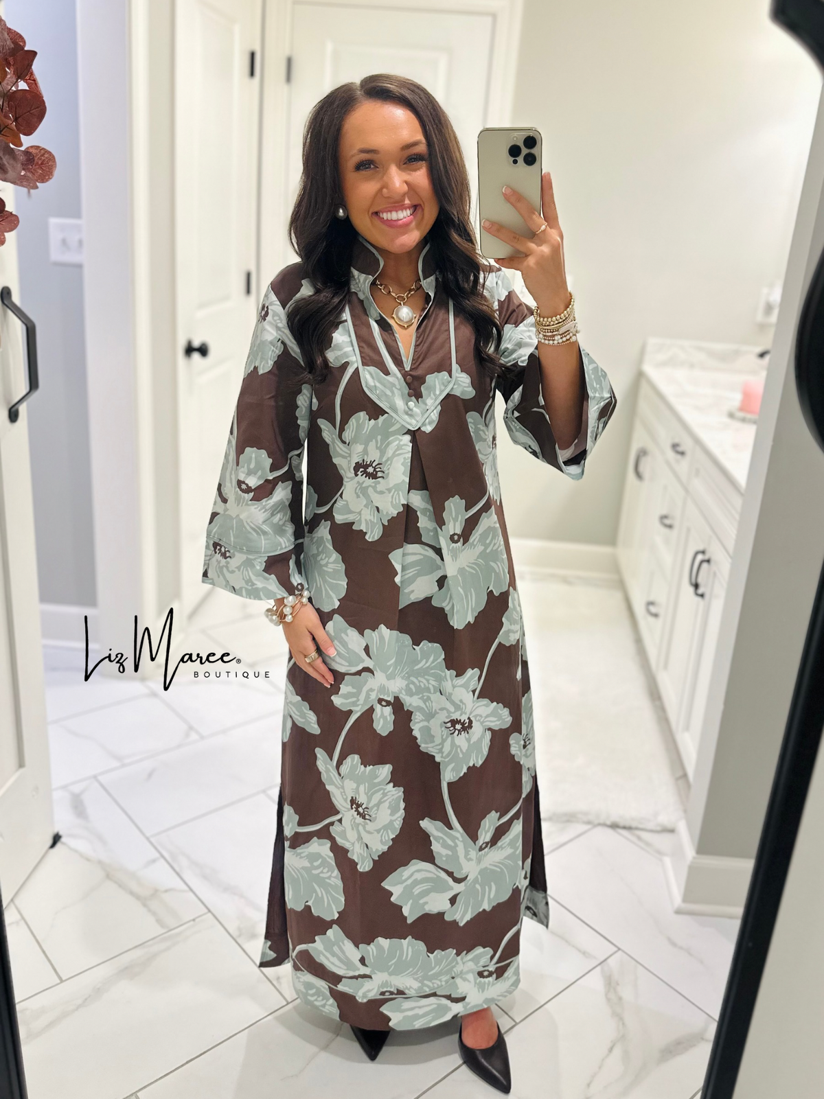 The Eleanor Chocolate Floral Caftan Maxi Dress