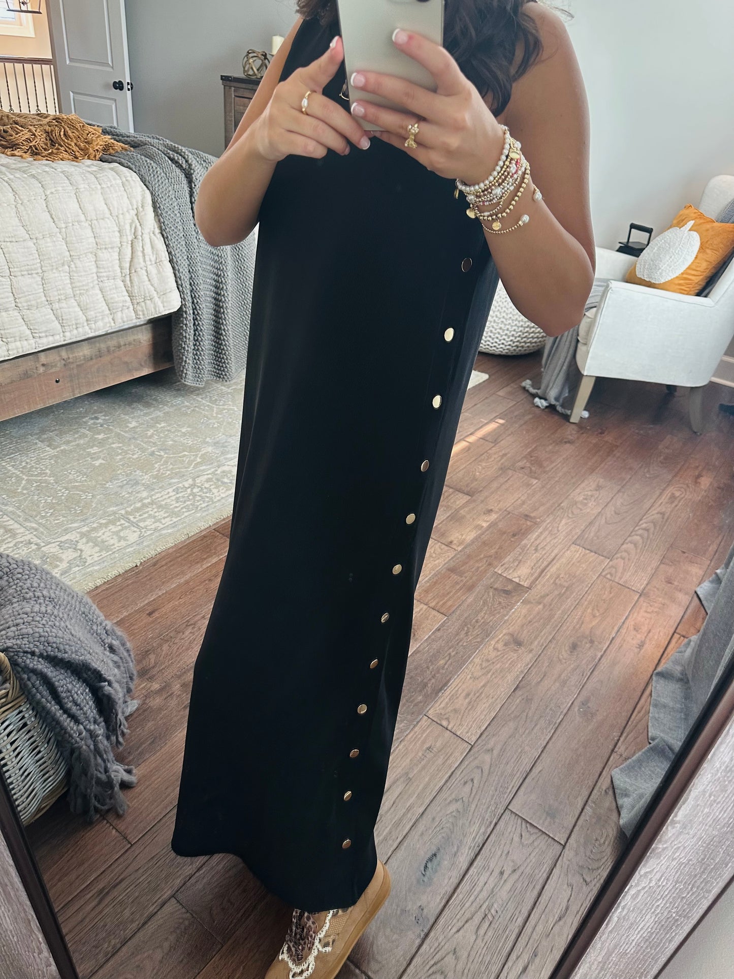 The Brooke Black Ribbed Midi Dress