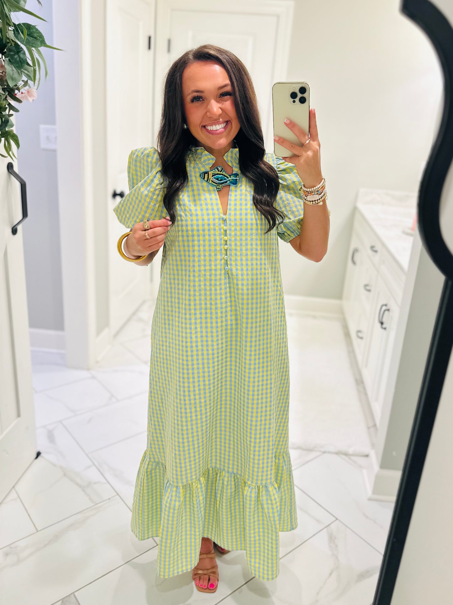 The Emilee Blue Gingham Midi Dress