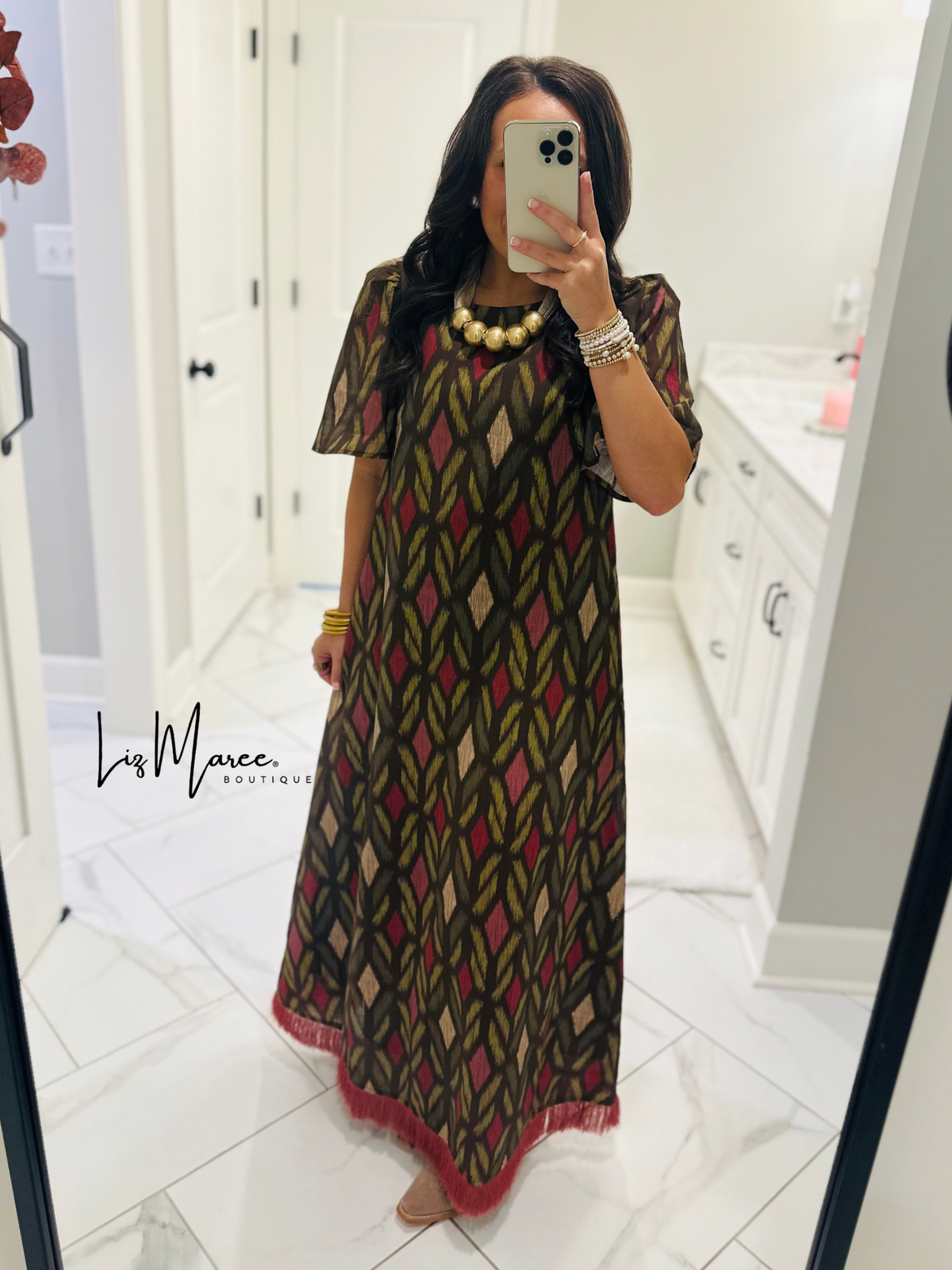 The Madeline Chocolate Brown Geometric Maxi Dress