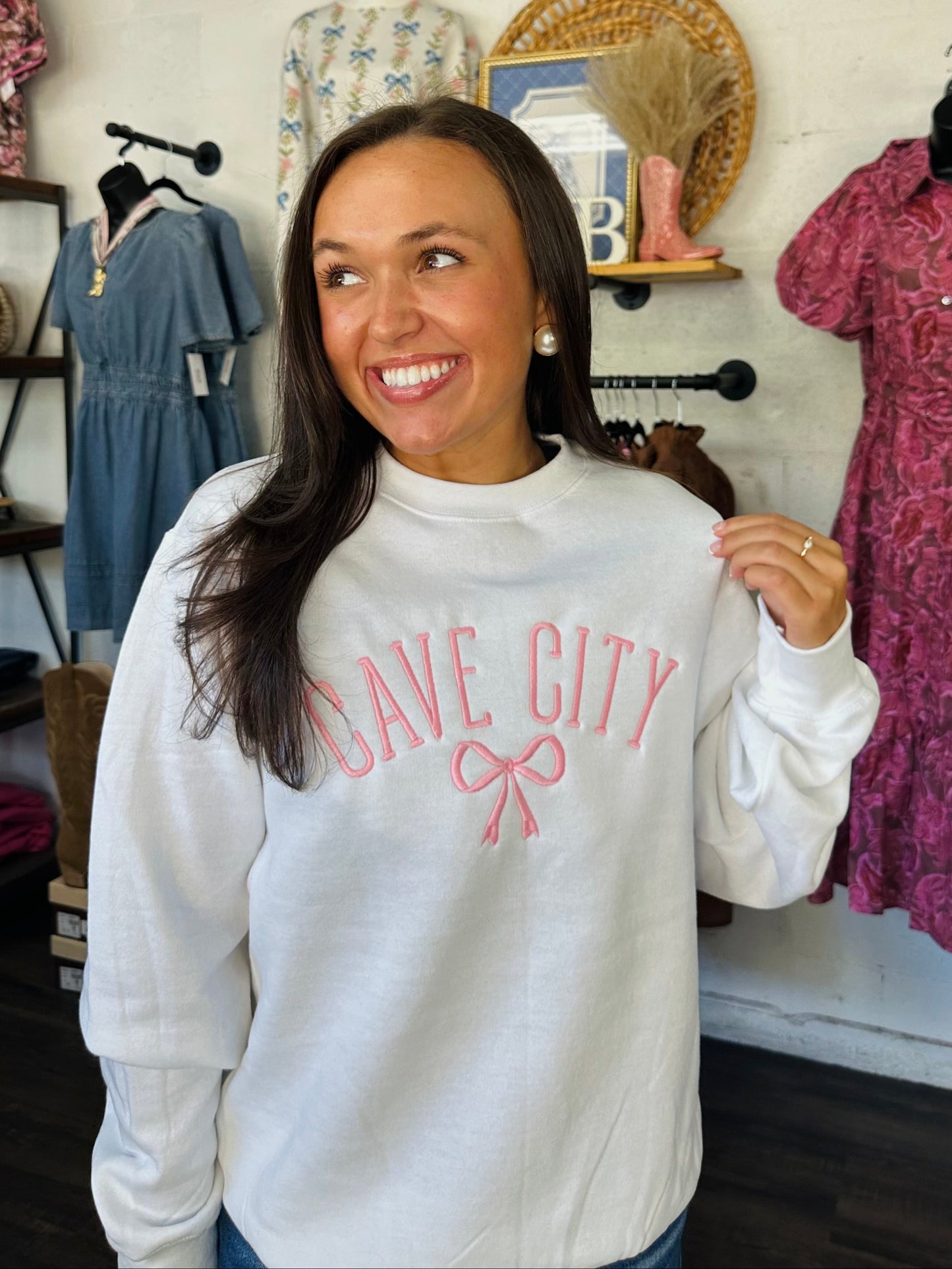 The Cave City Pink Bow Embroidered Sweatshirt
