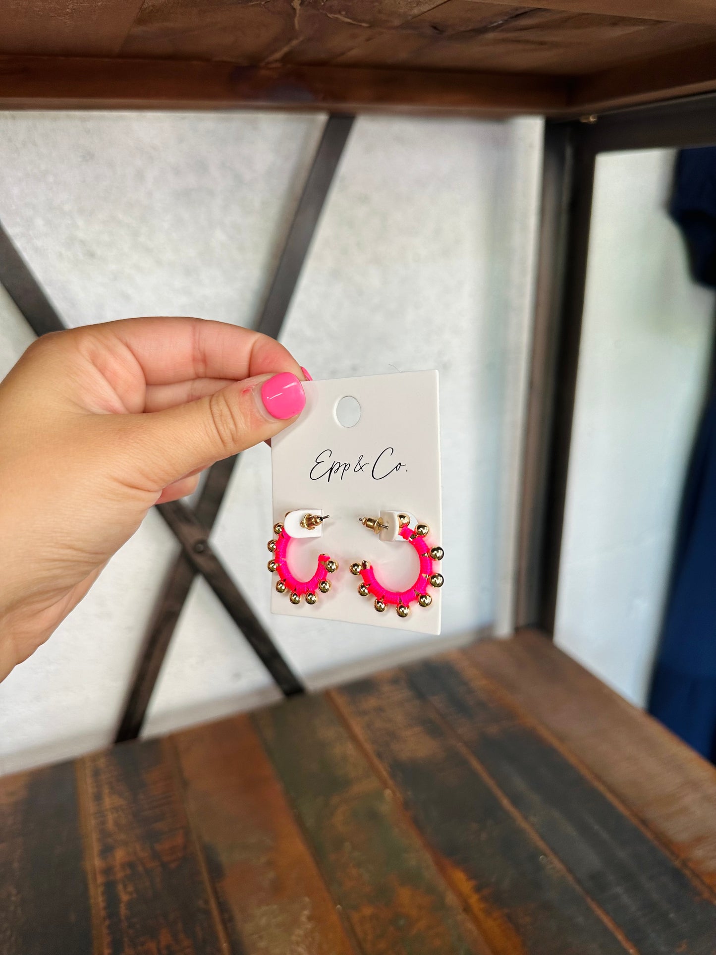 Gold and Pink Stud Hoops