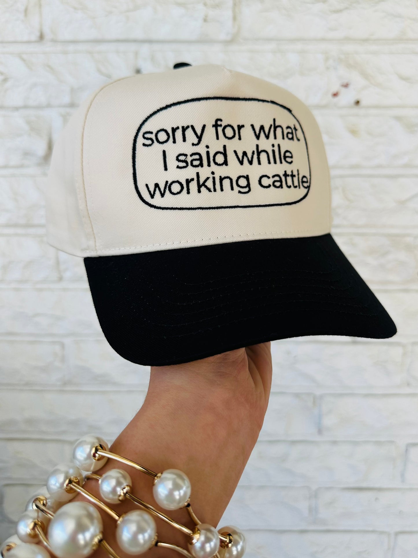 Black 'Sorry for what I said while working cattle' Embroidered Trucker Hat