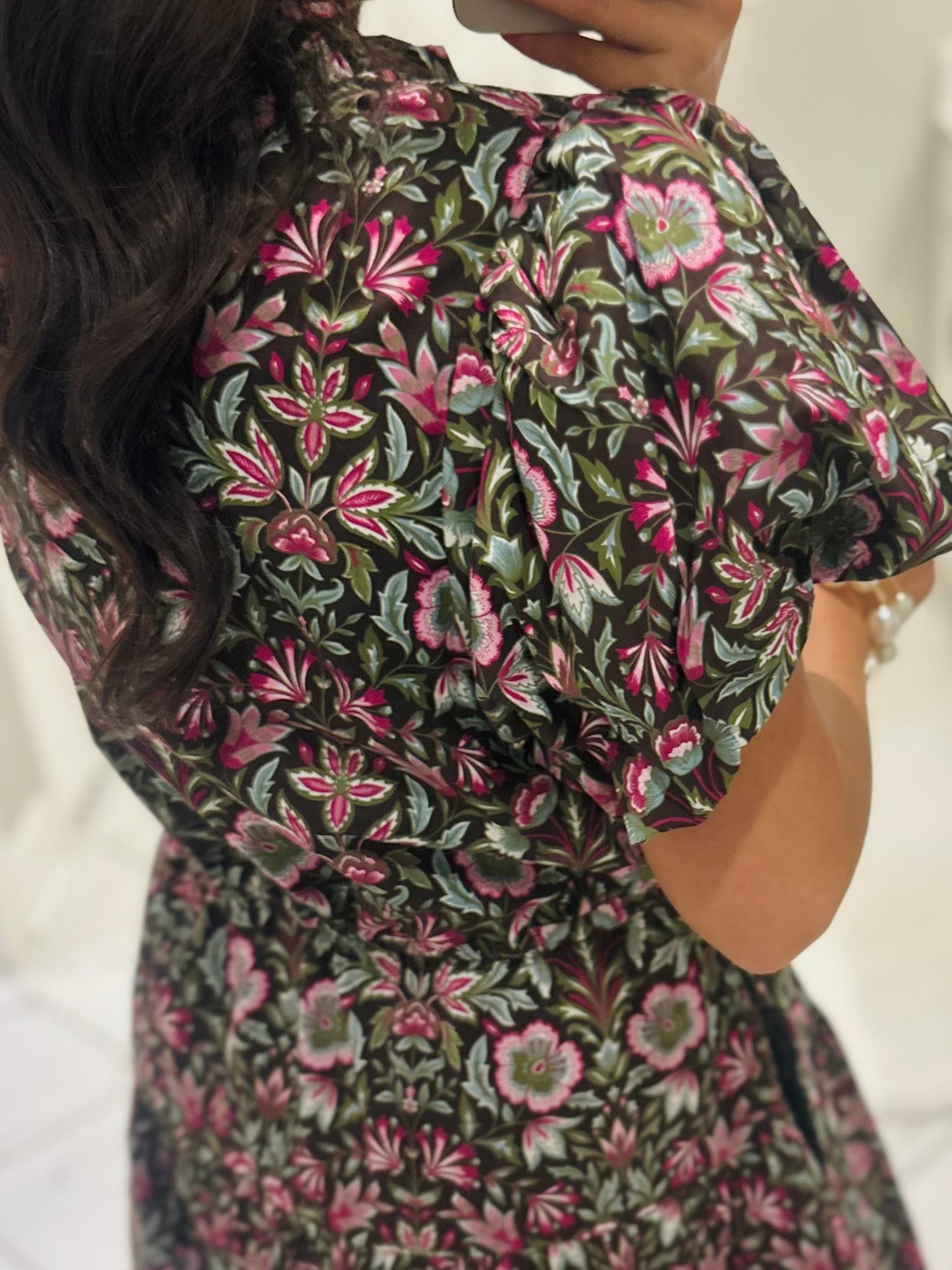 The Soph Brown Floral Puff Sleeve Dress