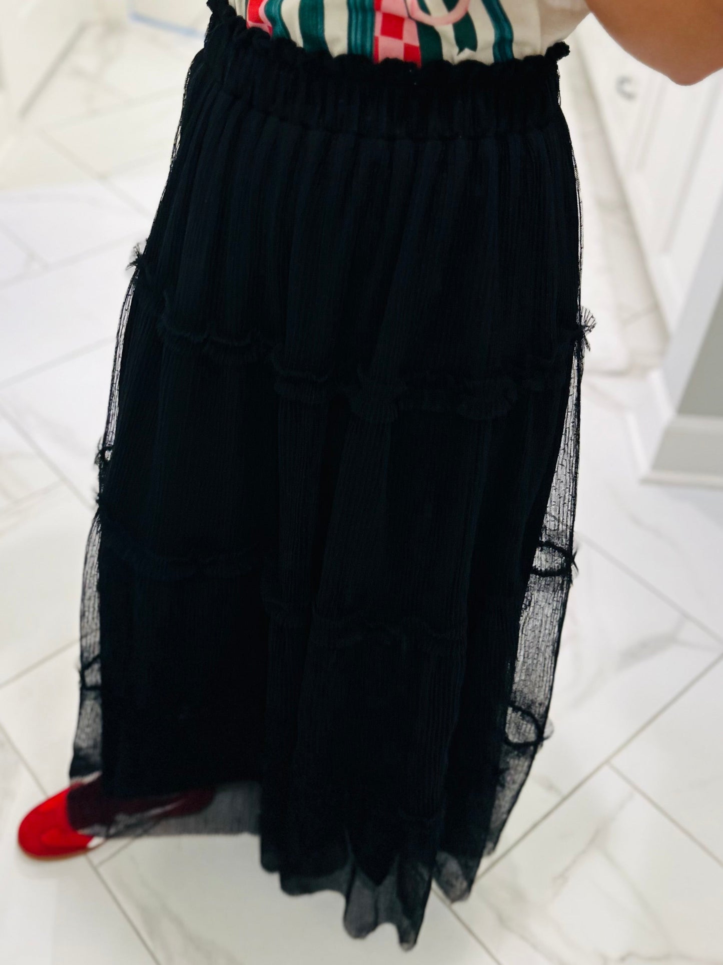 The Minnie Black Polkadot Tulle Tiered Skirt