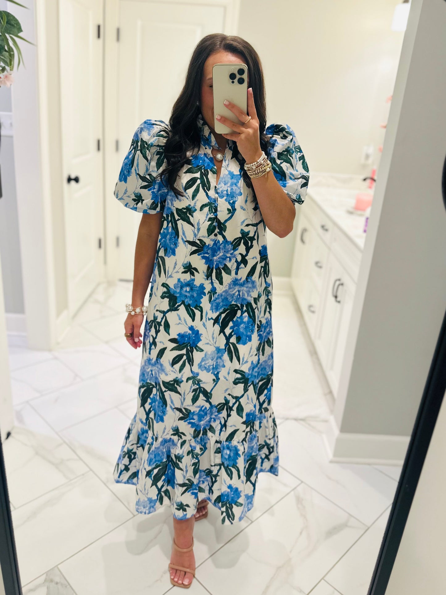 The Jane Blue Floral Midi Dress