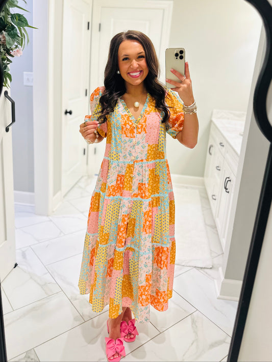 The Wrenlee Patchwork Midi Dress